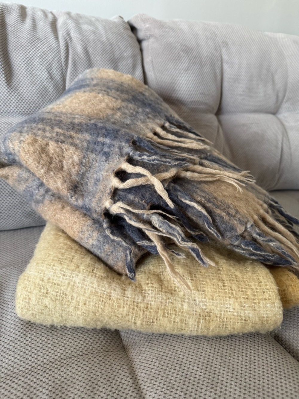 Soft Neutral Plaid Throw Blankets - Wool